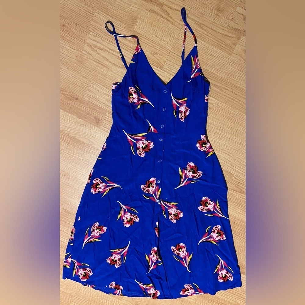 Express Floral Fit & Flare Dress Blue Button Front Cami Sundress Size XS
